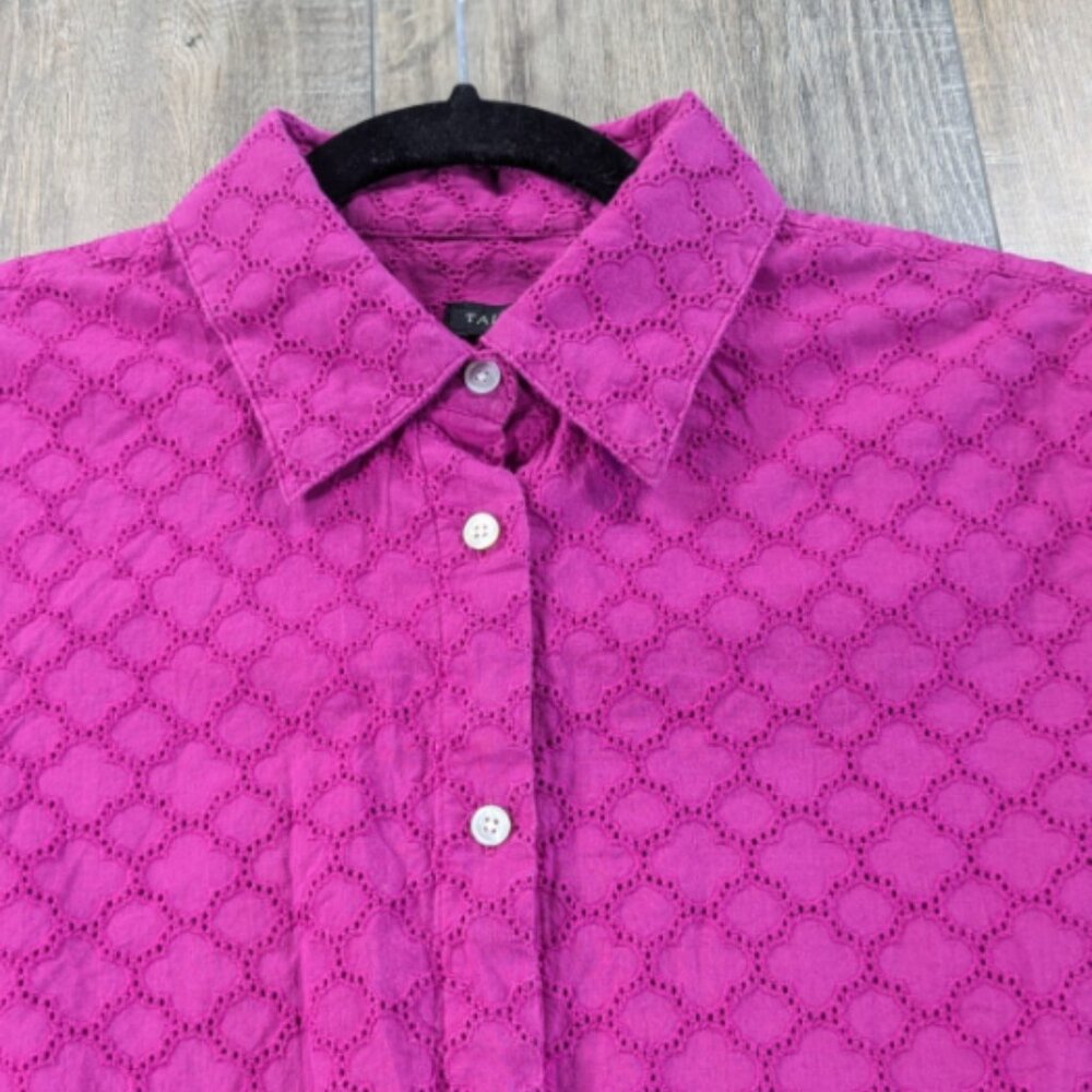 Talbots Top Womens Small Fuchsia Eyelet Button Up Long Sleeve Cotton Breathable - Picture 3 of 9